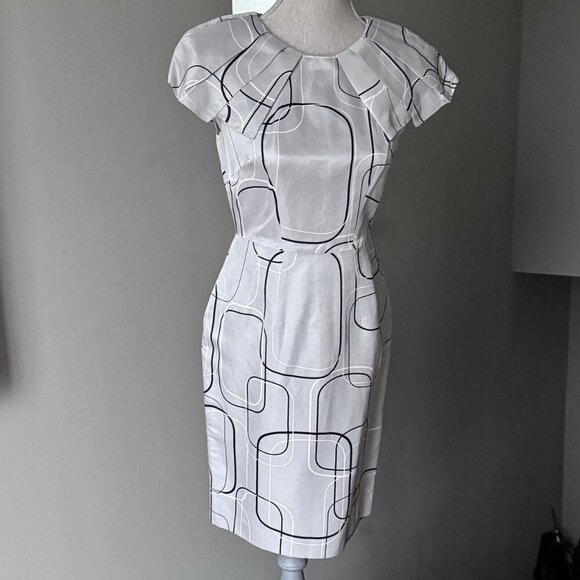Banana Republic Unique Graphic Silk-Linen Blend Dress in Trending Silver Grey Co - Picture 1 of 8